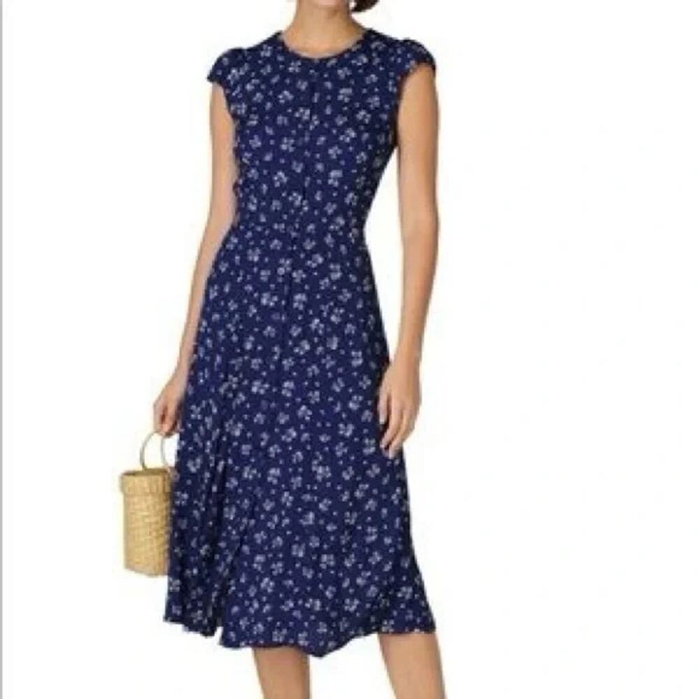 Reformation Maison Fauna Floral Blue Shirt Dress Midi Blue Cap Sleeve 2 XS - Picture 13 of 13
